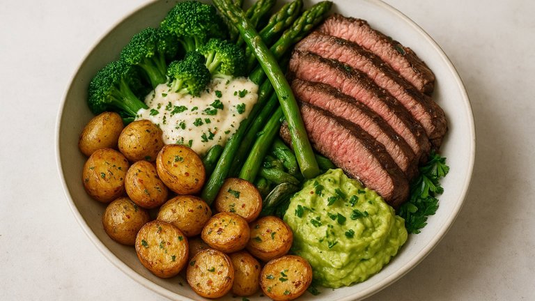 1,200 Kcal Bodybuilding Meal Titan Steak &Amp; Garlic Parmesan Power Bowl Category: Dinner Servings: 1 Calories: ~1,200 Kcal Prep Time: 15 Minutes Cook Time: 30 Minutes Difficulty: Medium Description: A Serious High-Protein Bodybuilding Meal Featuring Juicy Lean Steak, Crispy Garlic Potatoes, Roasted Greens And A Creamy High-Protein Parmesan Sauce. Designed For Muscle-Building Phases Where You Need A Substantial Meal Without Relying On Highly Processed Ingredients.
