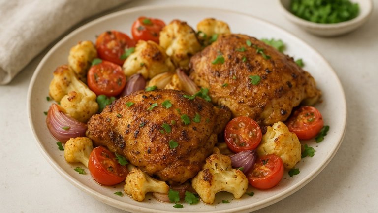 Air-Fryer Coriander Chicken Thighs With Roasted Vegetables