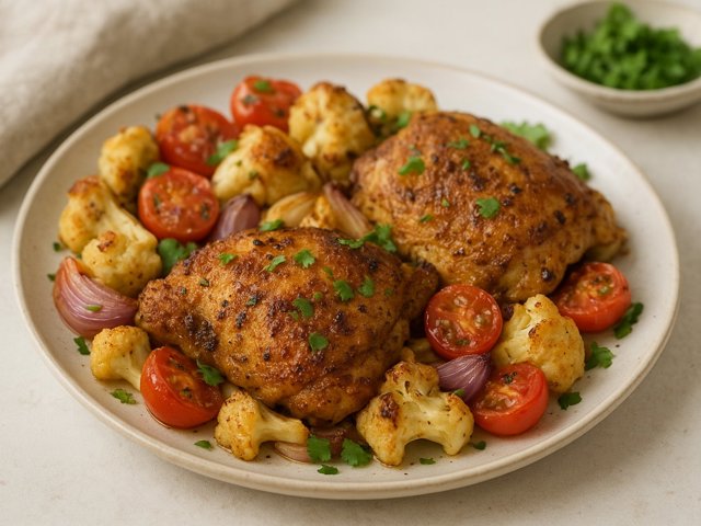 Air-Fryer Coriander Chicken Thighs With Roasted Vegetables