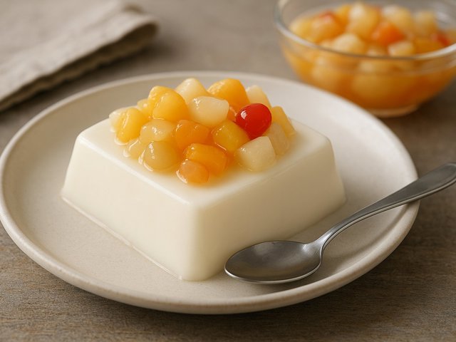 Almond Jelly With Fruit Cocktail