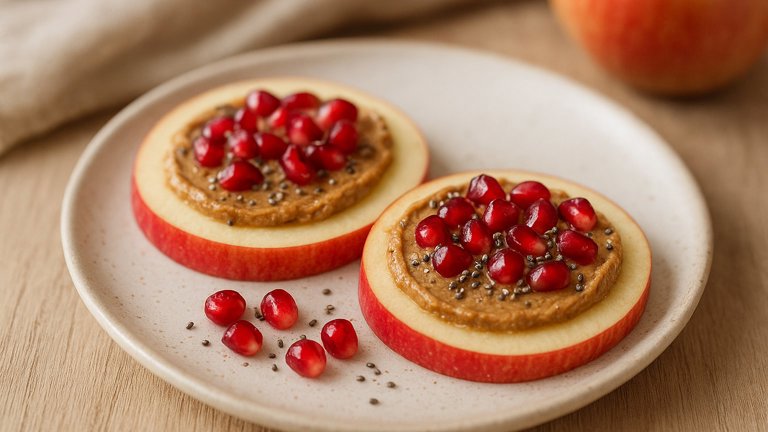 Apple Snacks with Almond Butter and Pomegranate