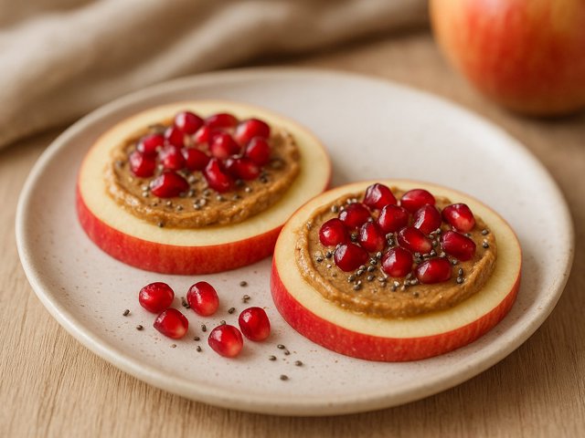 Apple Snacks With Almond Butter And Pomegranate