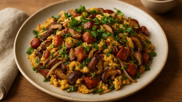 Asian-Style BBQ PORK Scramble WITH Coriander