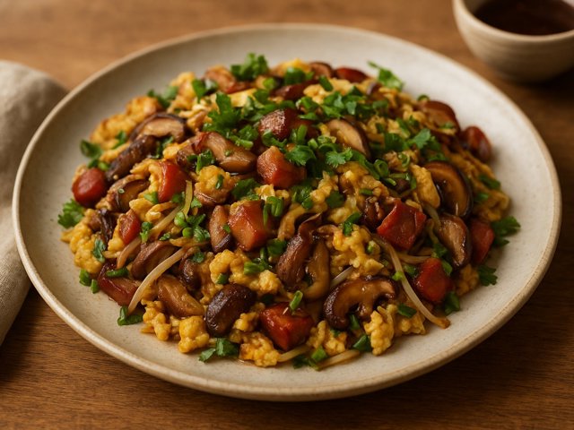 Asian-Style BBQ Pork Scramble With Coriander