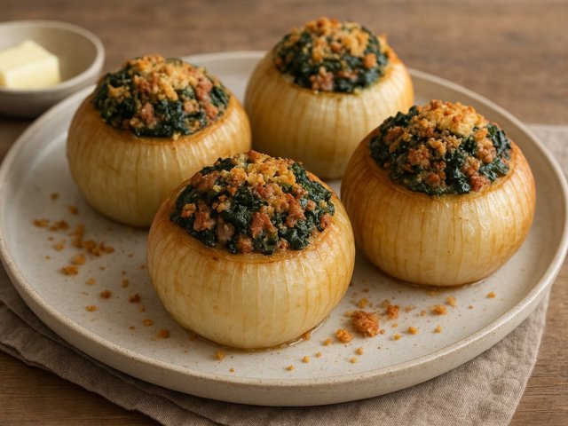 Baked Onions Stuffed With Spinach And Sausage