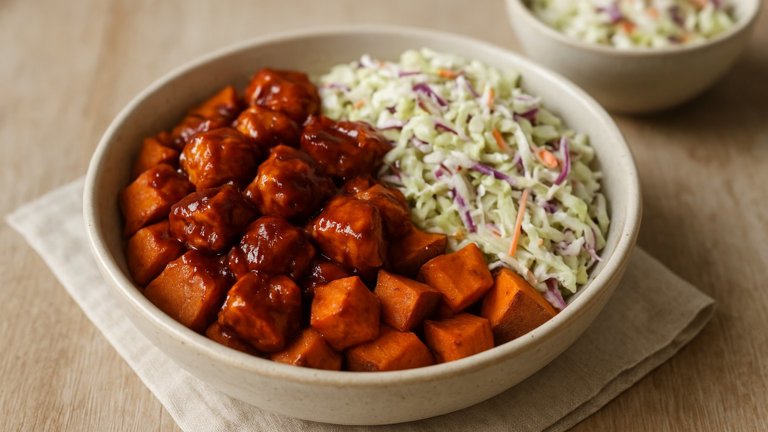 BBQ Chicken Sweet Potato Bowls Coleslaw