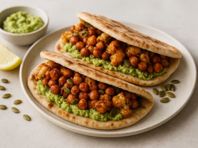 BBQ Chickpea & Cauliflower Pitas With Avocado Mash