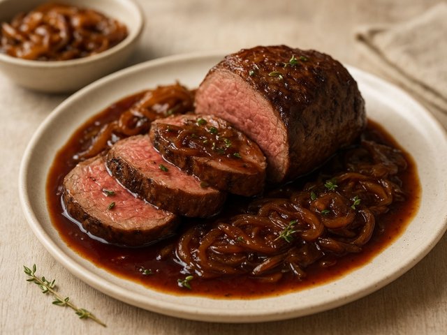 Beef Tenderloin With Caramelized Onion–red Wine Sauce
