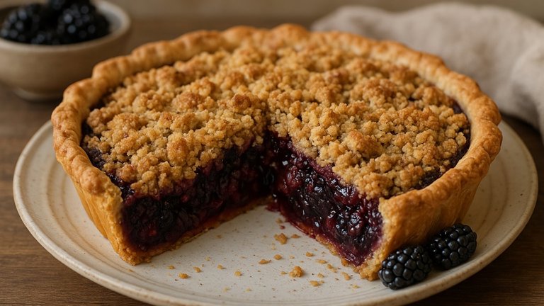 BLACKBERRY AND CHO CHO PIE WITH CRUMBLE TOPPING