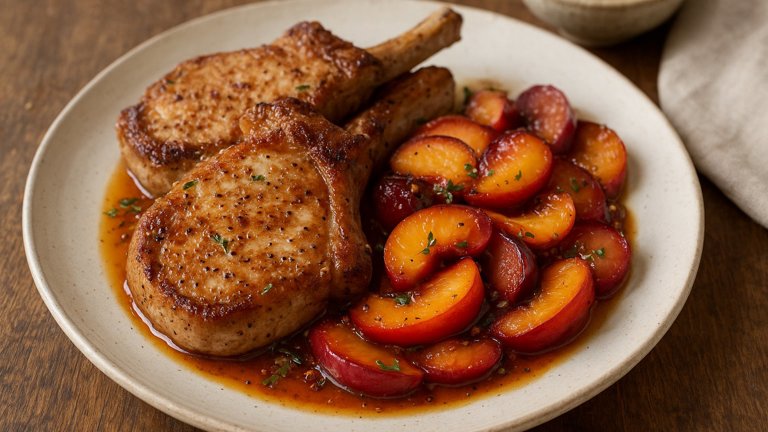 BONE-IN PORK CHOPS WITH SPICED STONE FRUIT