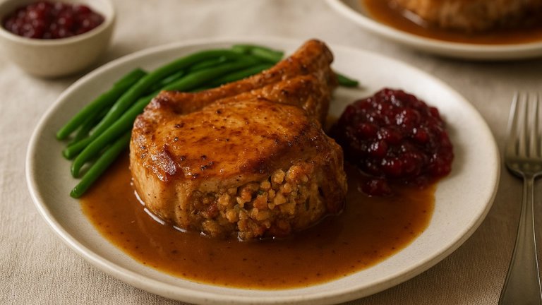 Braised Stuffed Pork Chops Cockaigne
