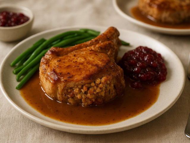 Braised Stuffed Pork Chops Cockaigne