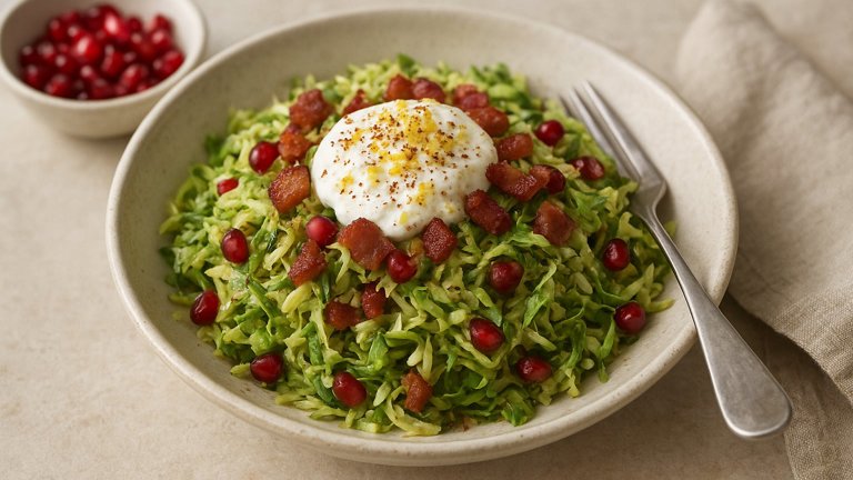 Brussels Sprout Slaw With Spiced Yogurt