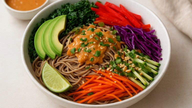 Buckwheat Soba Bowl with Spicy Nut Dressing