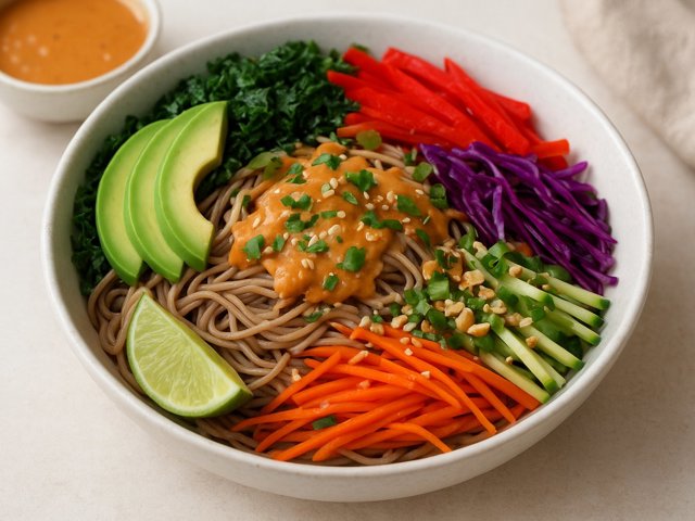 Buckwheat Soba Bowl With Spicy Nut Dressing