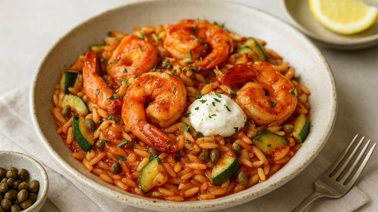 Calabrian Shrimp & Orzo with Zucchini