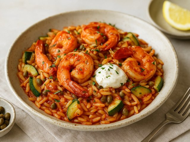Calabrian Shrimp & Orzo With Zucchini