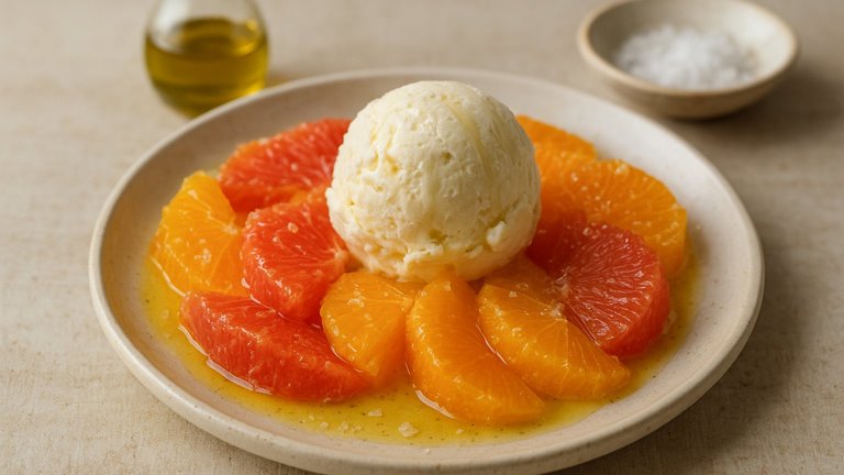 CALIFORNIA CITRUS WITH VANILLA ICE CREAM AND SEA SALT