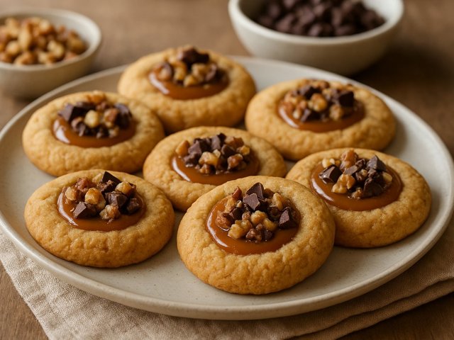 Caramel, Chocolate & Walnut Thumbprints