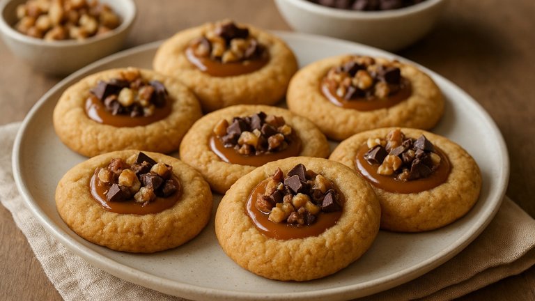 Caramel, Chocolate & Walnut Thumbprints
