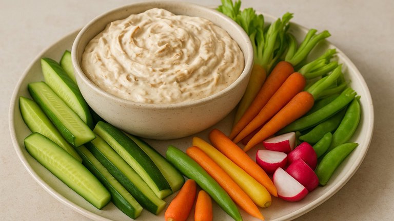 CARAMELIZED ONION DIP WITH GARDEN VEGETABLES
