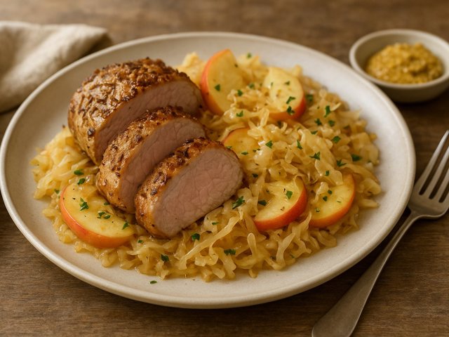 Caraway-Crusted Pork Tenderloin: With Sauerkraut And Apples