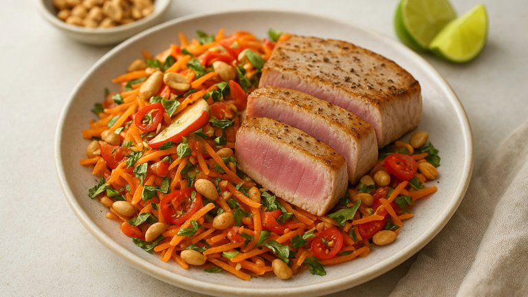 Carrot, Apple & Black Pepper Salad WITH Seared TUNA