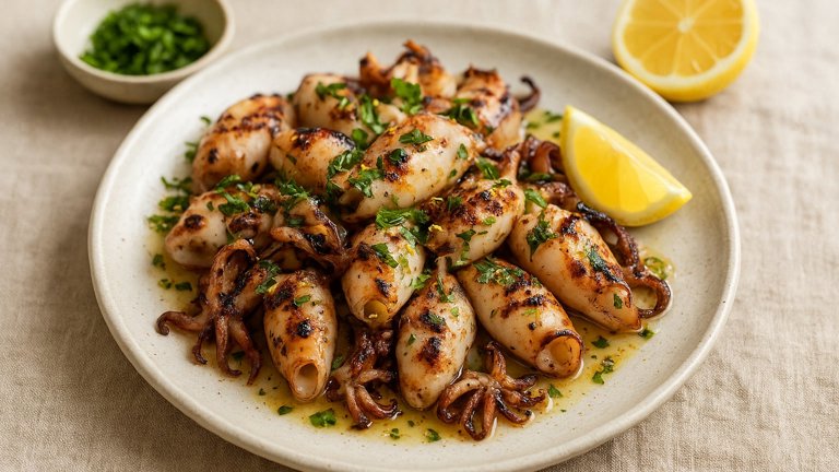 Charcoal-Grilled Calamari With Parsley And Lemon
