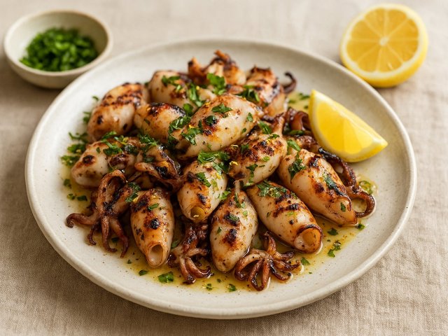 Charcoal-Grilled Calamari With Parsley And Lemon