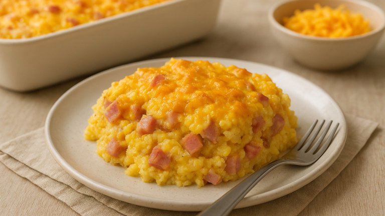 Cheddar, Ham, And Grits Casserole
