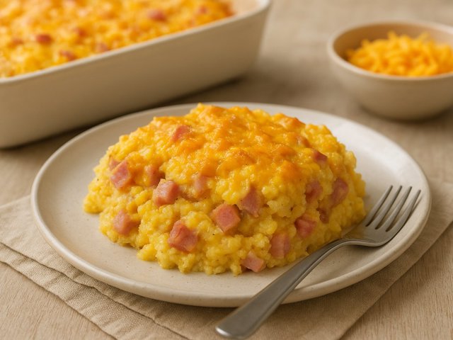 Cheddar, Ham, And Grits Casserole