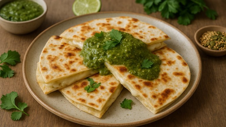 Cheese Quesadillas WITH Green MOLE Sauce
