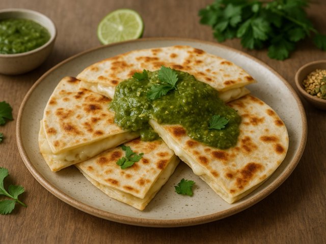 Cheese Quesadillas WITH Green MOLE Sauce