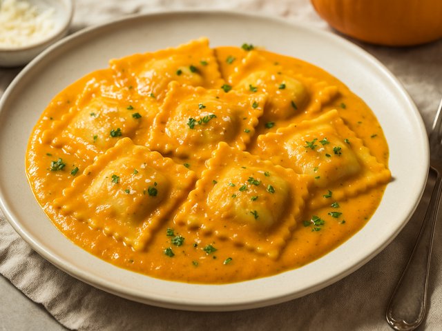 Cheese Ravioli with Pumpkin Cream Sauce