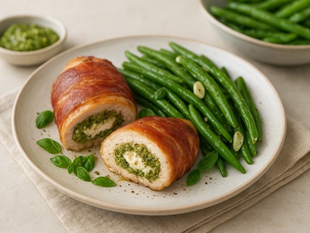 Cheesy-Stuffed Chicken With Green Beans