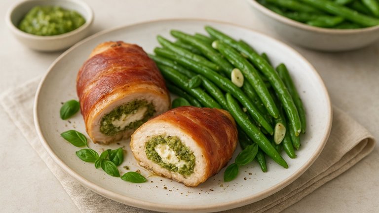 Cheesy-Stuffed Chicken With Green Beans