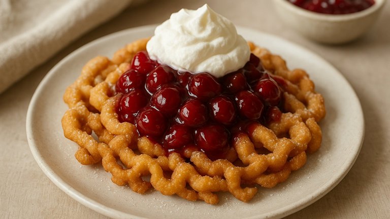 Cherries And Cream Funnel Cakes