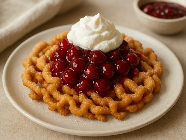 Cherries And Cream Funnel Cakes
