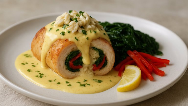 Chicken Oscar Roulade With Chesapeake Sauce Hollandaise