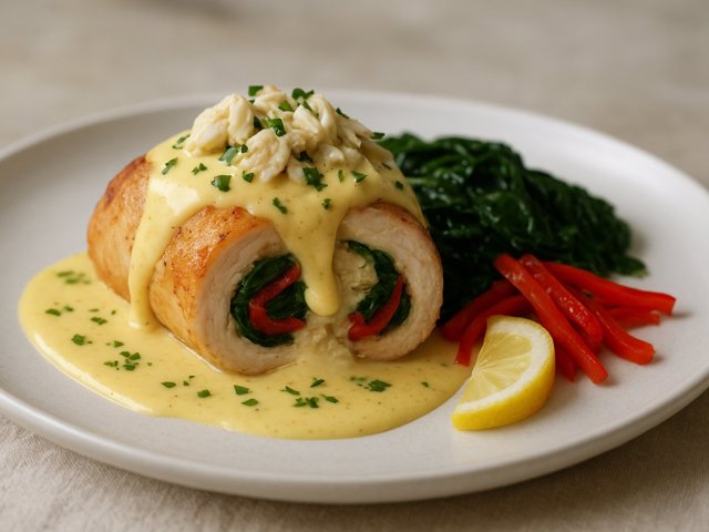 Chicken Oscar Roulade With Chesapeake Sauce Hollandaise