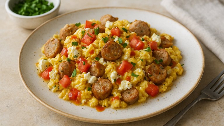Chicken Sausage AND GOAT Cheese Scramble