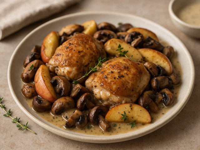 Chicken With Sautéed Apples & Mushrooms