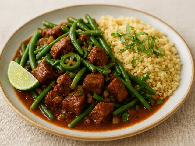 Chili-Spiced Braised Beef With Green Beans