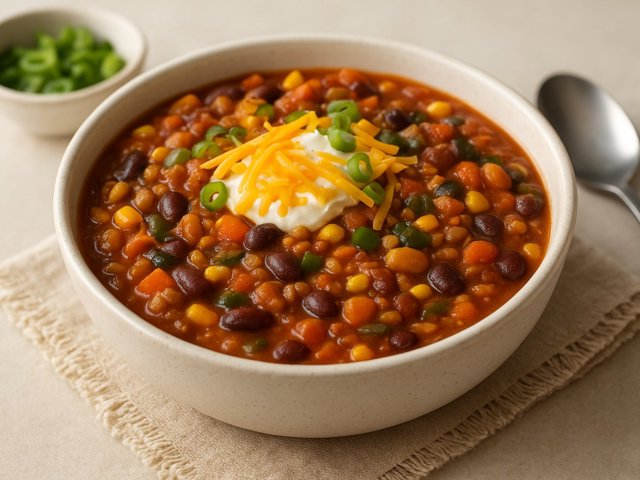 Chili With Wheat Berries, Beans & Corn