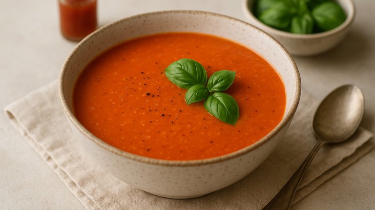 CHILLED TOMATO and PIQUILLO PEPPER SOUP with FRESH BASIL
