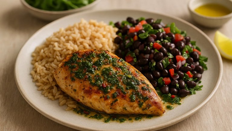 Chimichurri Chicken WITH RICE & Black BEAN Salad