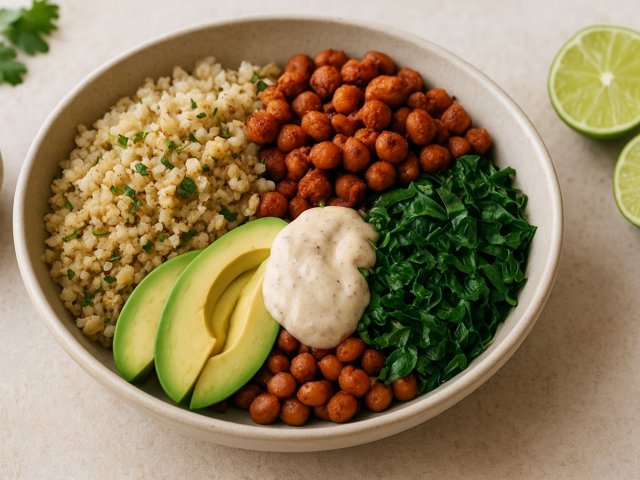 Chipotle-Lime Cauliflower Taco Bowl With Cashew Cheese Dressing