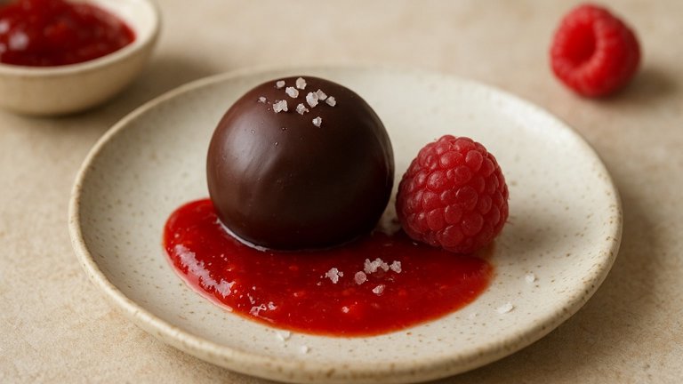 Chocolate And Olive OIL Truffle With FLOR DE SAL And A Raspberry And RED Pepper Jelly