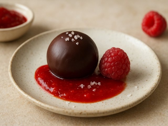 Chocolate And Olive OIL Truffle With FLOR DE SAL And A Raspberry And RED Pepper Jelly