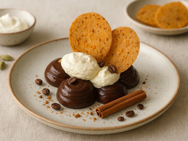 Chocolate, Cardamom And Coffee Creams With Orange And Cinnamon Tuiles